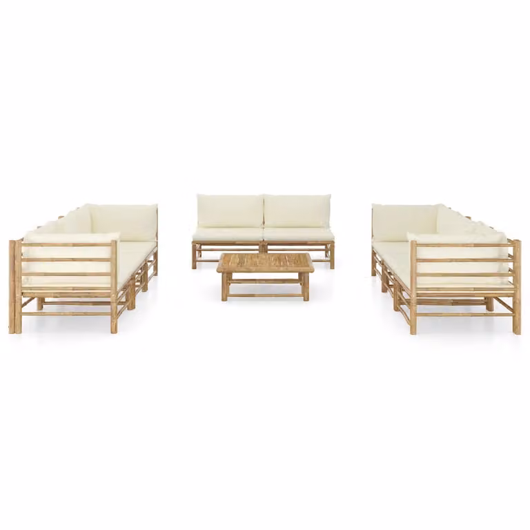 set da 9 pezzi per salotto da giardino con cuscini in bambù bianco crema