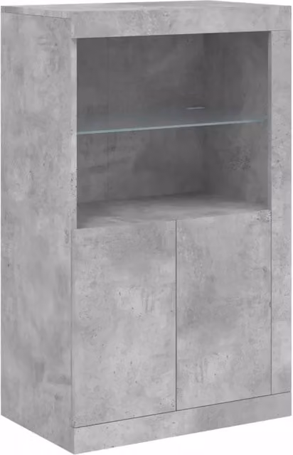 Mobiletto laterale moderno HELLOSHOP26 con illuminazione LED integrata e ante a battente, colore grigio, L: 60,5 cm, P: 37 cm, H: 100 cm