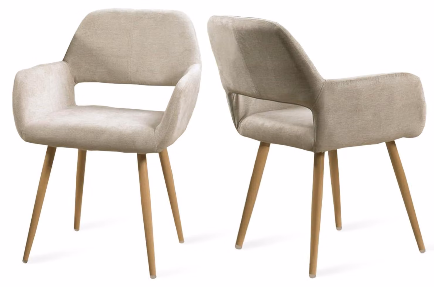 Set di 2 sedie da pranzo, rivestite in tessuto, con gambe in metallo, colore beige, dimensioni 56x56x78 cm