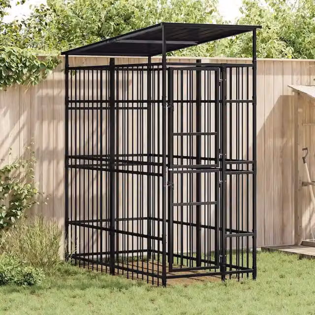 Gabbia per cani da esterno vidaXL in metallo nero con tetto resistente alle intemperie – 1