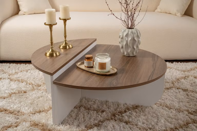Skye Decor, Orion - Noce, Bianco, tavolino, 100 % truciolato rivestito in melamina, noce, 90 x 60 x 30 cm