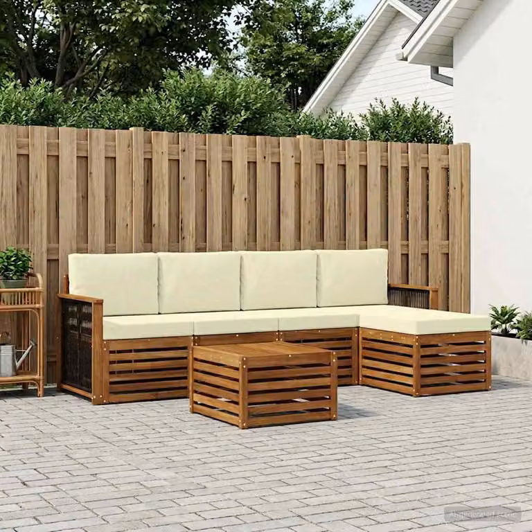 Set di divani da esterno vidaXL 6 pezzi in legno di acacia con cuscini, colore beige e marrone, design moderno a forma di L per giardino e terrazza