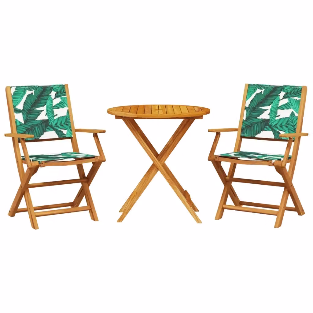 Set da Bistrot vidaXL 3 pz in Legno di Acacia Olio con Motivo Floreale Verde – 2