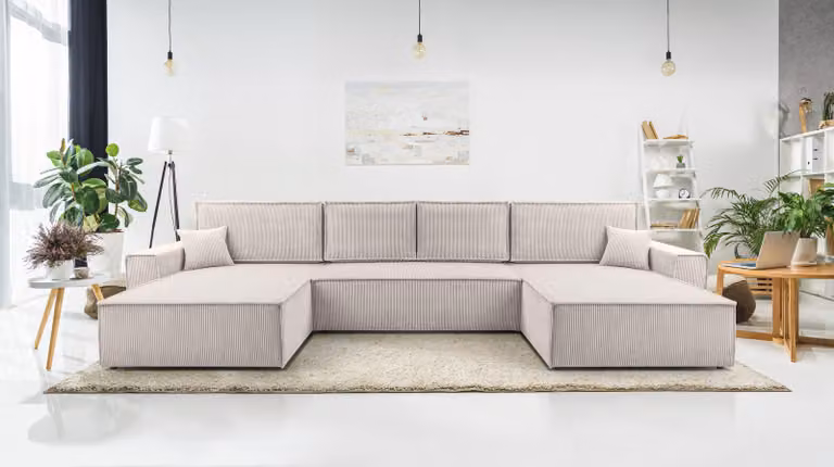 AX LIVING Divano bianco U con funzione letto Cedria U Zona giorno 389 cm