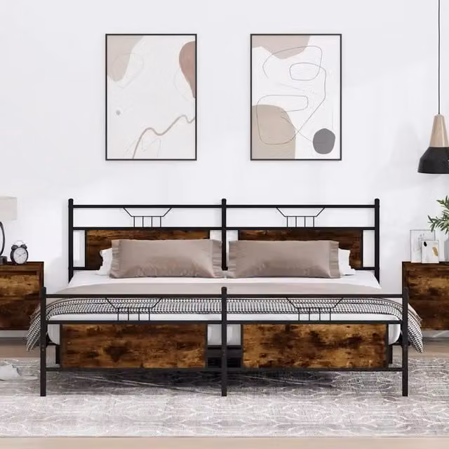 Giroletto vidaXL in metallo e MDF color rovere fumo senza materasso L: 193 cm, P: 203 cm