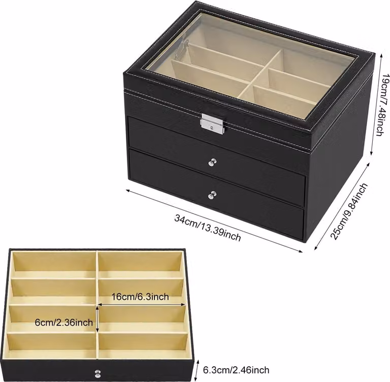 Portaocchiali, 24 scomparti, design moderno, L, nero