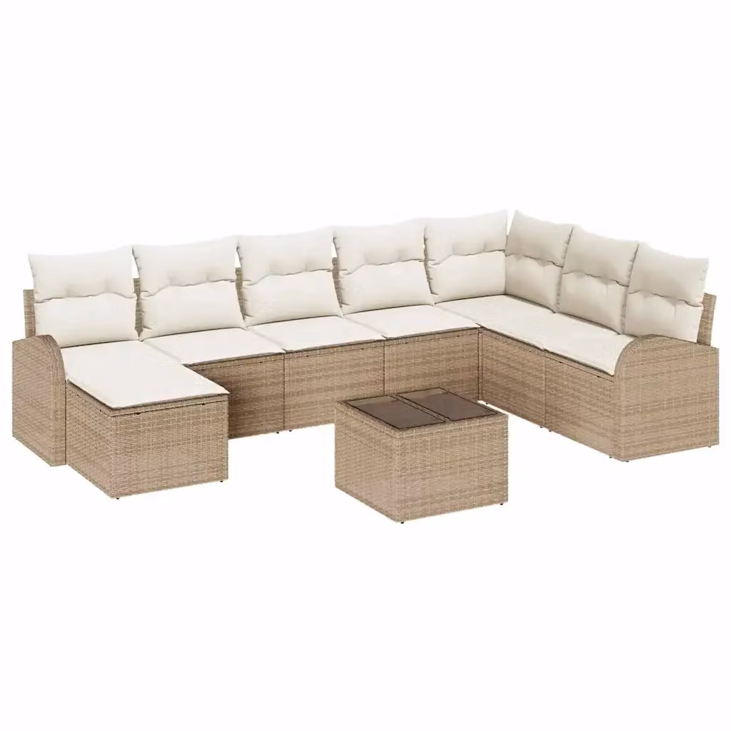 Set Divano da Giardino vidaXL 9 Pezzi in Polyrattan Beige con Cuscini e Tavolino – 2