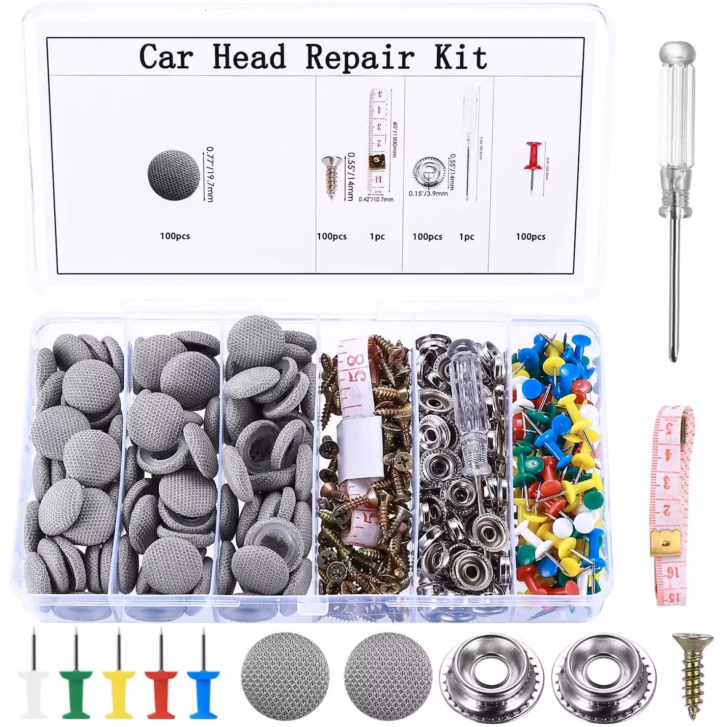 Kit di riparazione completo per rivestimenti interni auto, contenente bottoni e viti