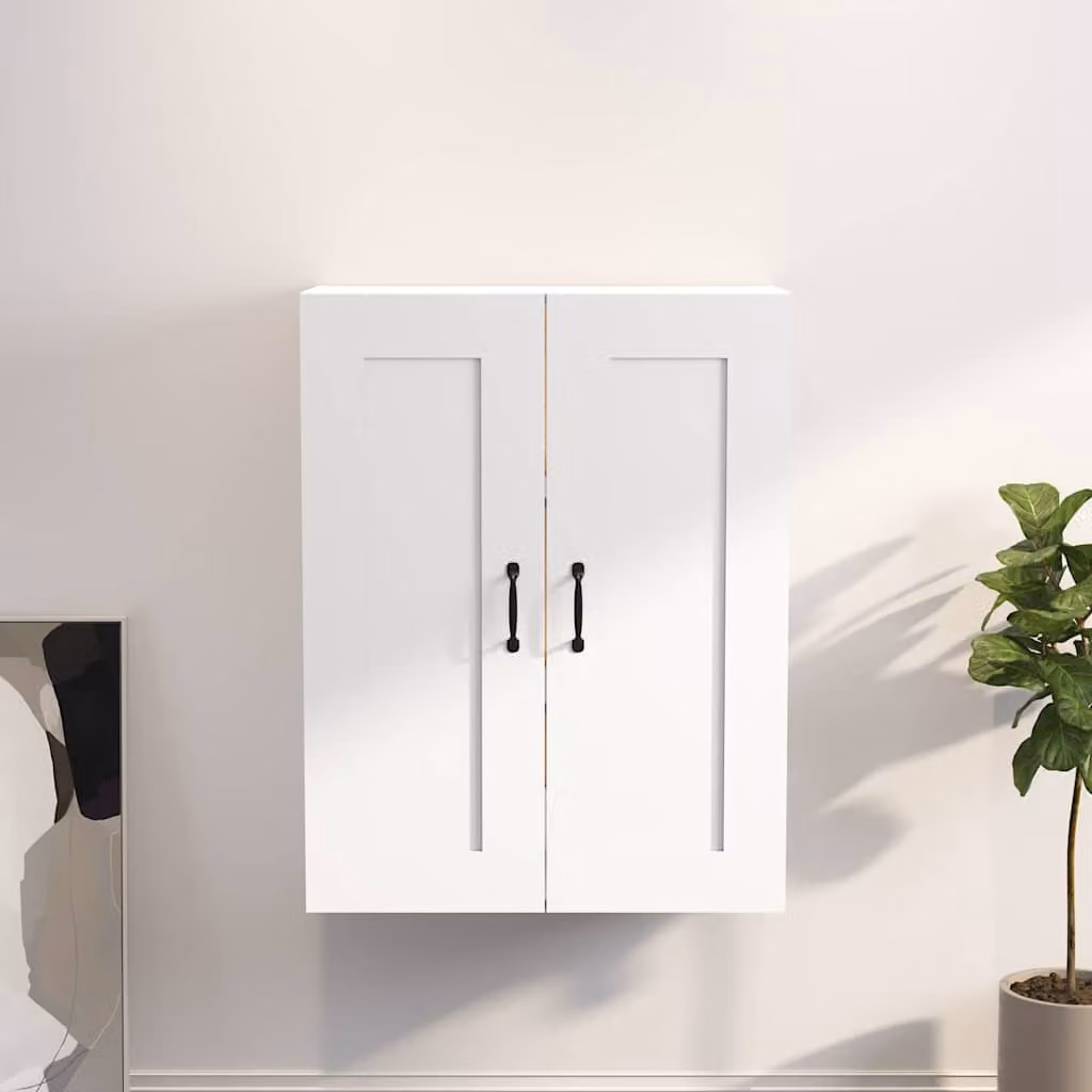 Armadietto Pensile a Parete vidaXL Bianco con Ante a Battente e Ripiani Interni L: 69,5 cm, P: 32,5 cm, H: 90 cm