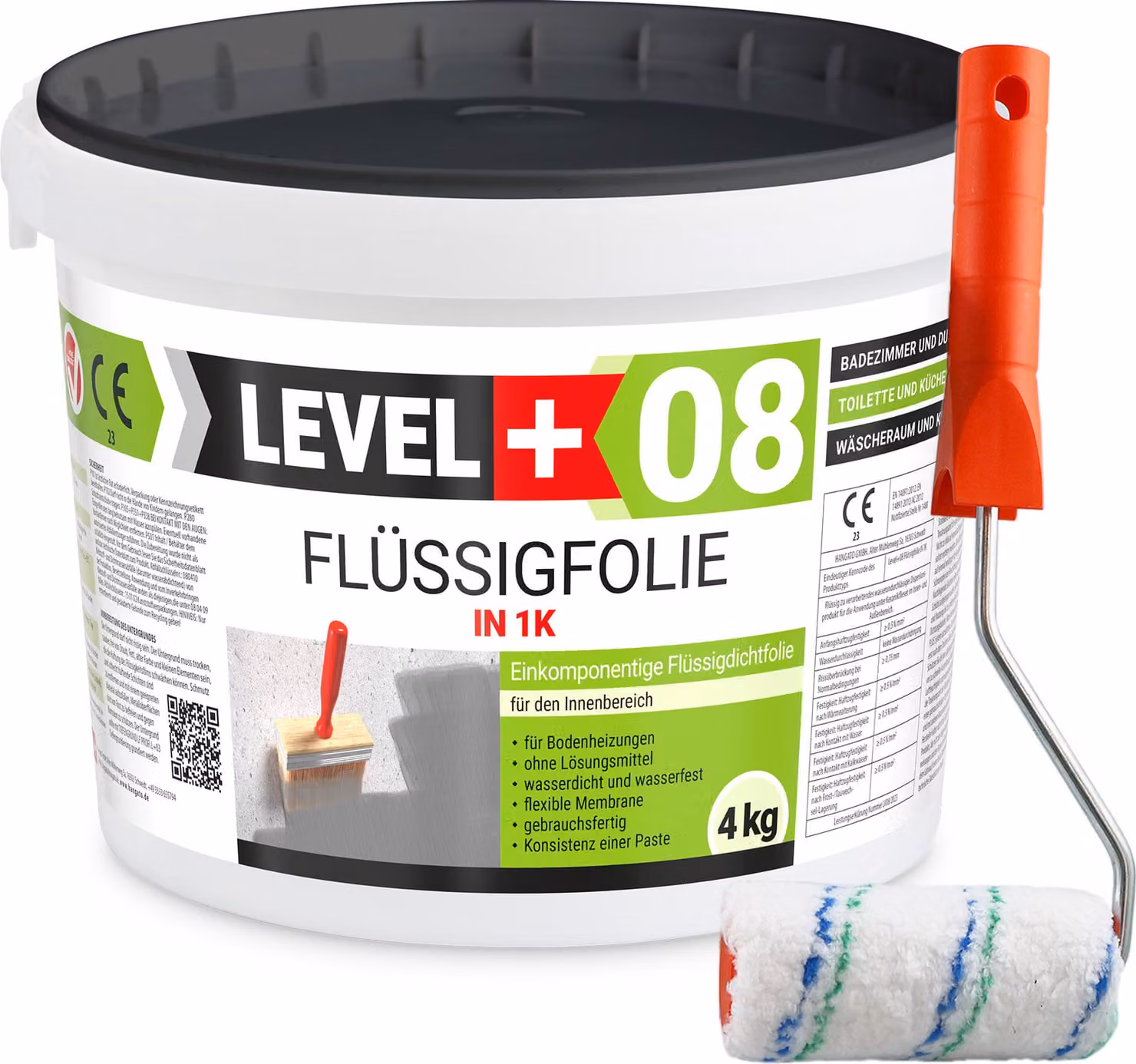 Set Rullo per pittura 10cm + Pellicola liquida flessibile per impermeabilizzazione di interni 5,5Kg L+08