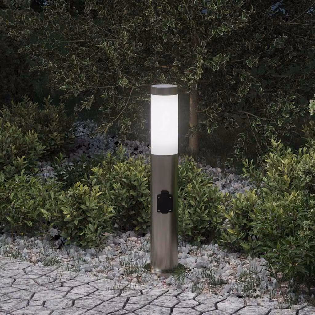 vidaXL Lampada a paletto con presa elettrica in acciaio inox color argento, Altezza: 50 cm, IP44