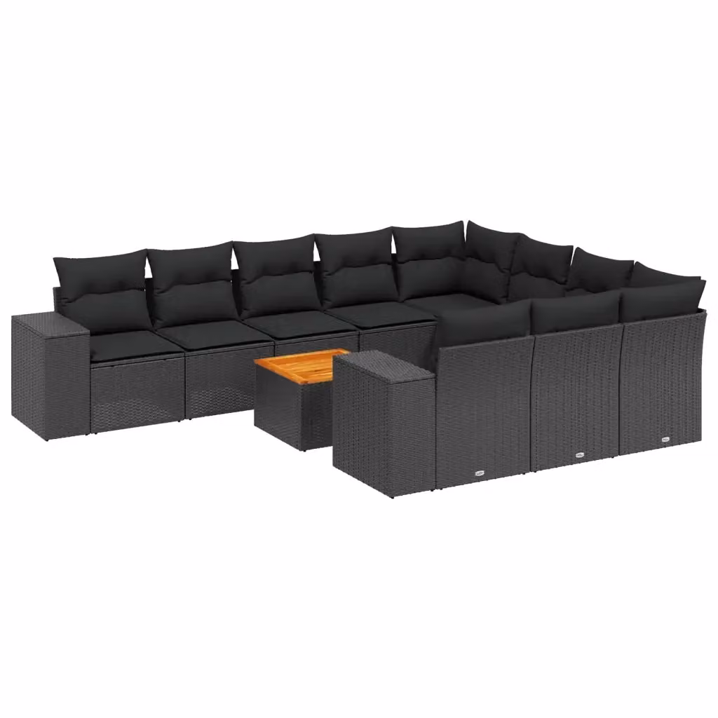 vidaXL Set Divani da Giardino 11 pz in Polyrattan Nero con Cuscini e Tavolino da Esterno – 2