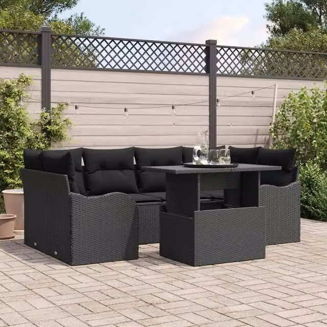 Set Divano da Giardino 7 pz Nero polyrattan 3348399
