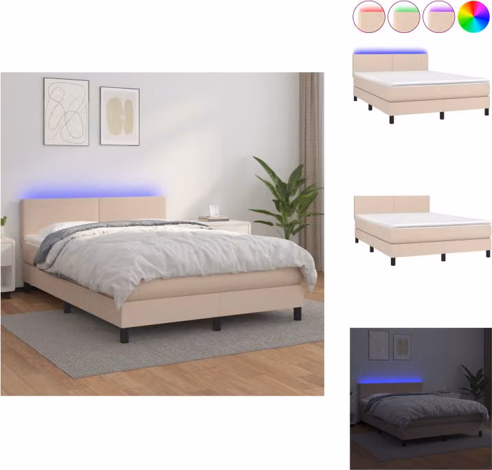 vidaXL Letto a molle con materasso e LED cappuccino-marrone 140x200cm - Letti & strutture letto