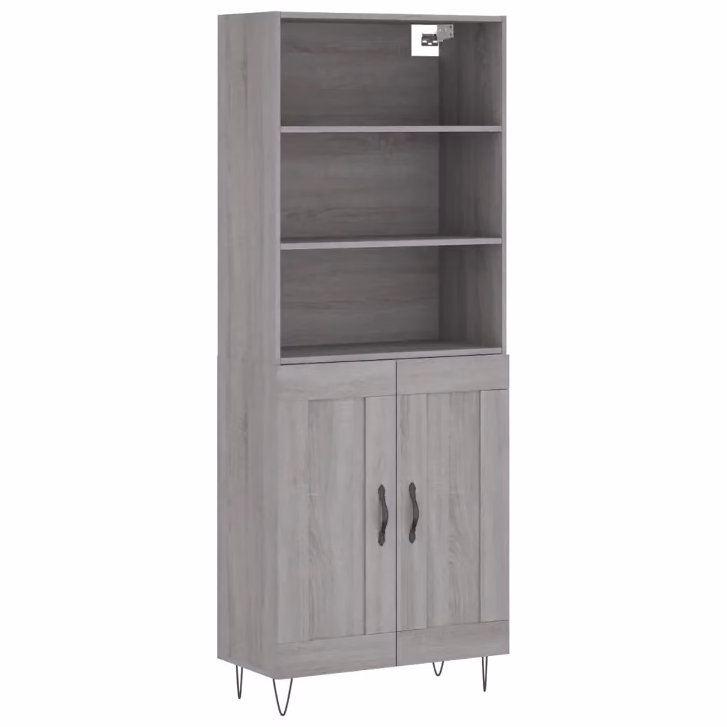 Credenza moderna vidaXL in legno e metallo grigio, sospesa a parete, L: 69,5 cm, P: 34 cm, H: 180 cm – 2