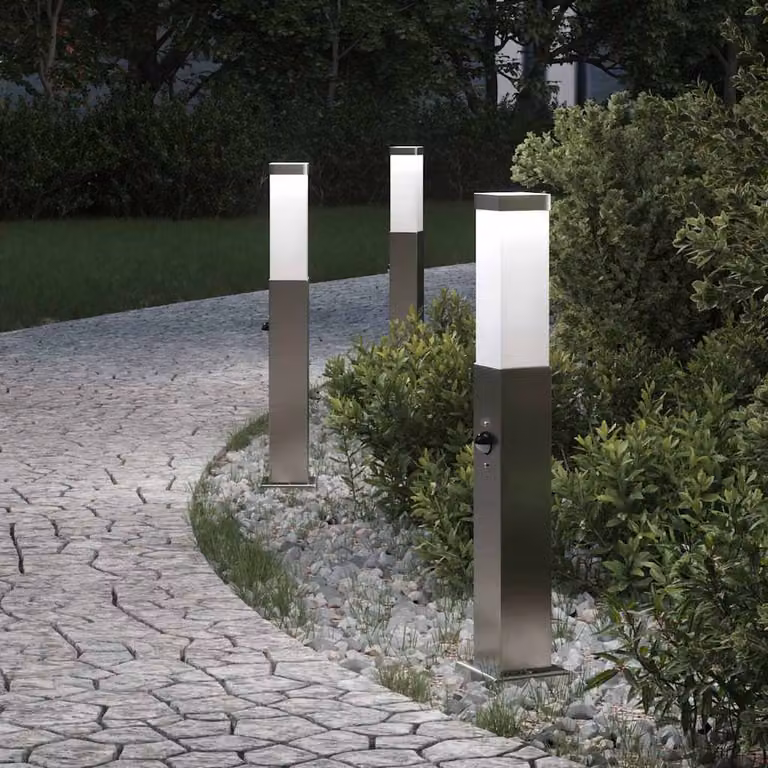 Set di 3 lampioni a paletto vidaXL con sensore di movimento in acciaio inox color argento, IP44, Altezza: 50 cm