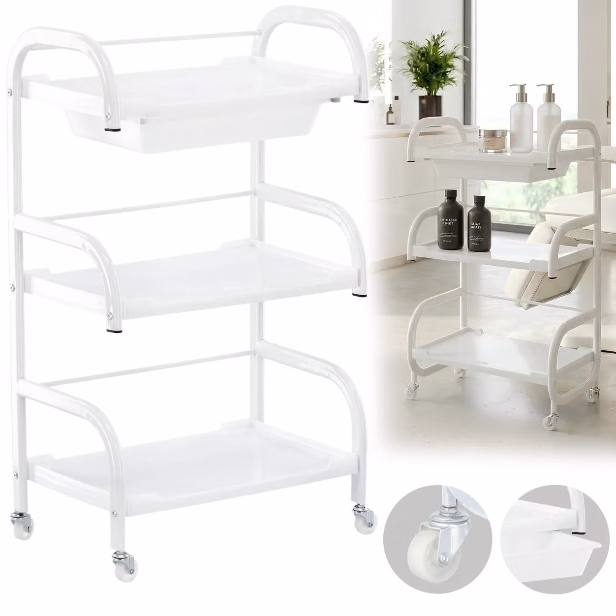 carrello da parrucchiere estetista ST018 - mobiletto universale con ripiani e cassetto, su rotelle