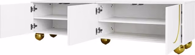 Mobile TV DESMIU bianco con ante oro, 170x38x44 cm, con cassetti e ripiani interni