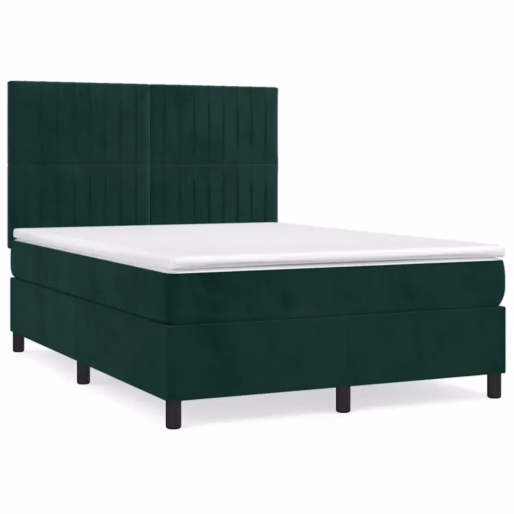 Letto Ibrido vidaXL con Giroletto a Molle e Materasso in Velluto Verde Scuro e Bianco L/P/H: 193 x 144 x 128 cm – 2