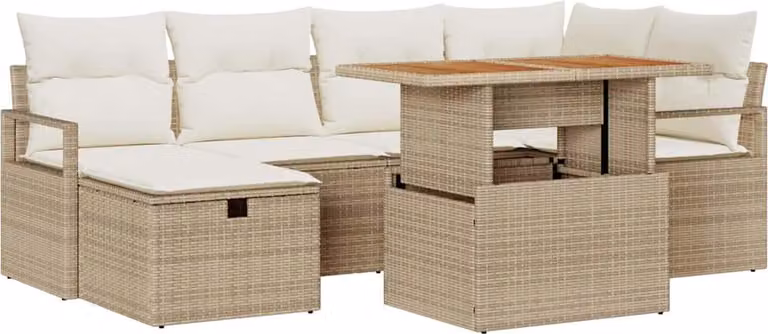 Set Divano da Giardino 7 pcs Beige polyrattan