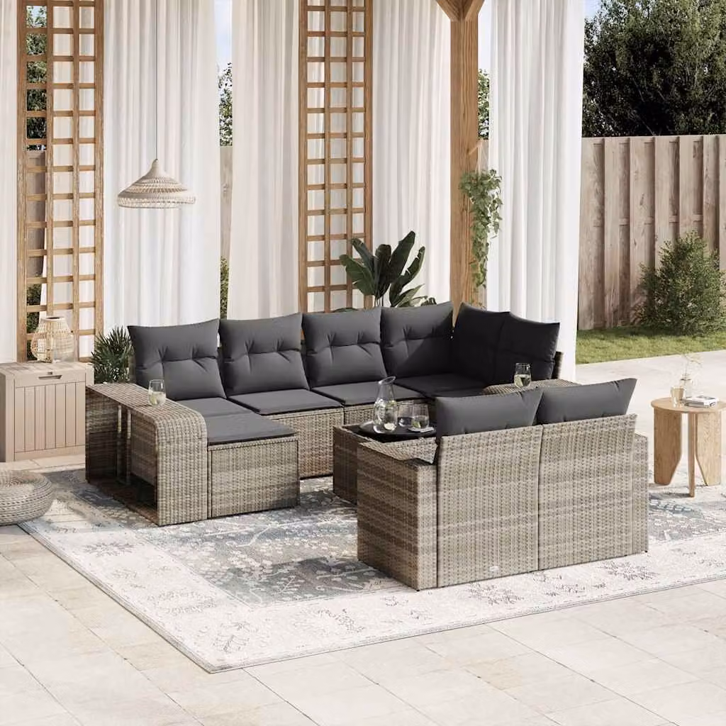 Set di divani da giardino vidaXL 11 pz in polyrattan grigio con cuscini e tavolino da caffè – 1