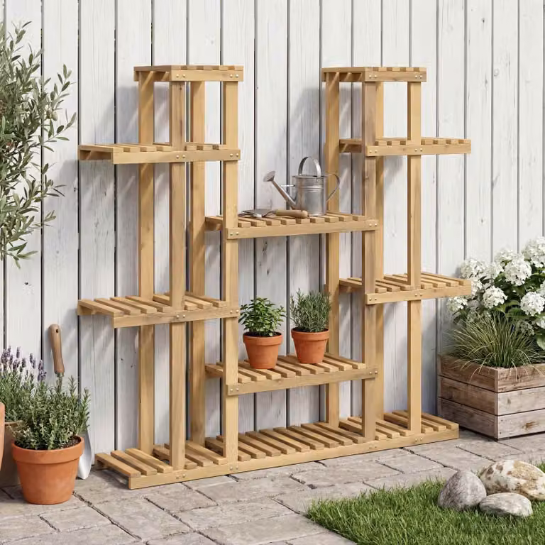 Supporto per piante moderno vidaXL in legno di acacia bianco L 123 cm x P 25 cm x H 114,5 cm