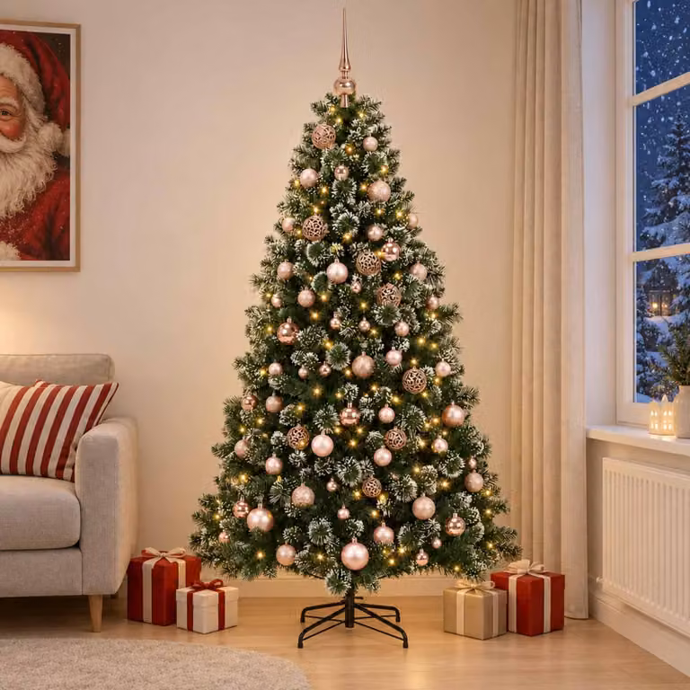 Albero di Natale artificiale con decorazioni a sfera, altezza 180 cm, 300 luci LED