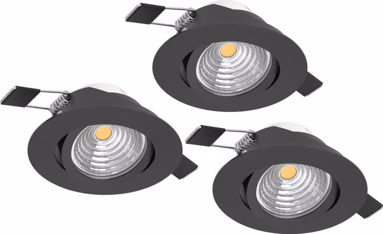 Faretto Ad Incasso Moderno Saliceto In Alluminio Nero 3 Luci Led 6W 2700K