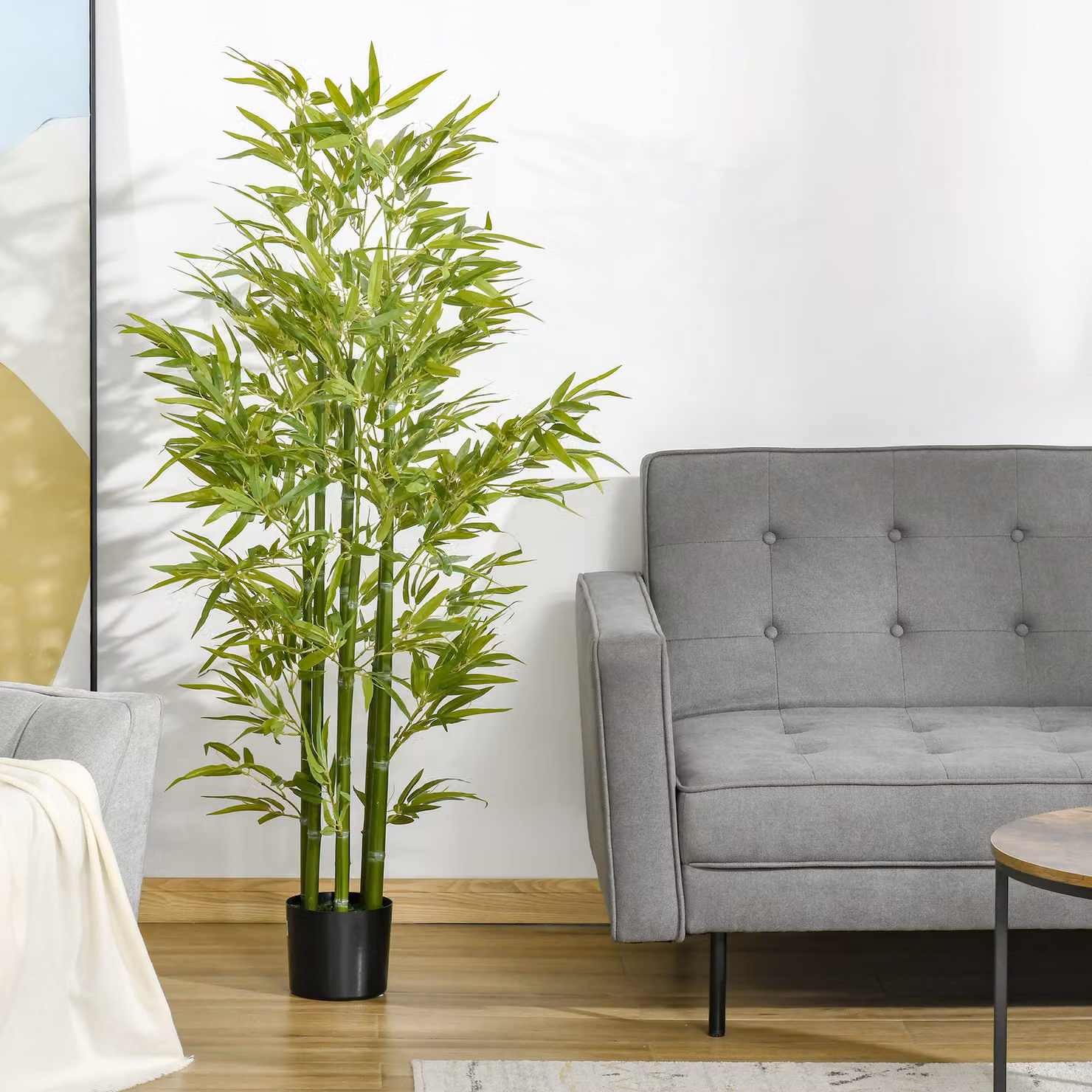 Pianta di Bambù Artificiale HOMCOM Verde con Vaso Nero, Altezza: 150 cm – 2