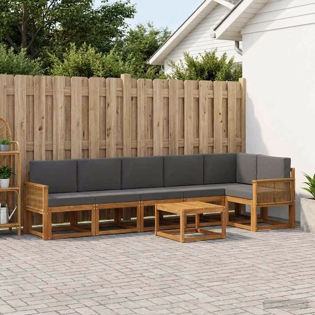 Set di divani da esterno vidaXL 7 pezzi in legno di acacia con tavolino e cuscini, colore marrone e antracite