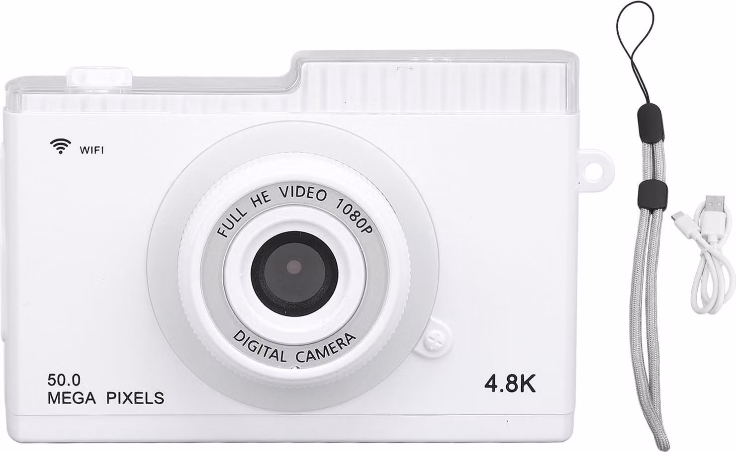 Fotocamera digitale 48M 1080P 8x Zoom Supporto trasmissione fedeltà wireless Retrò compatto con riproduzione MP3 Telaio filtro Bianco