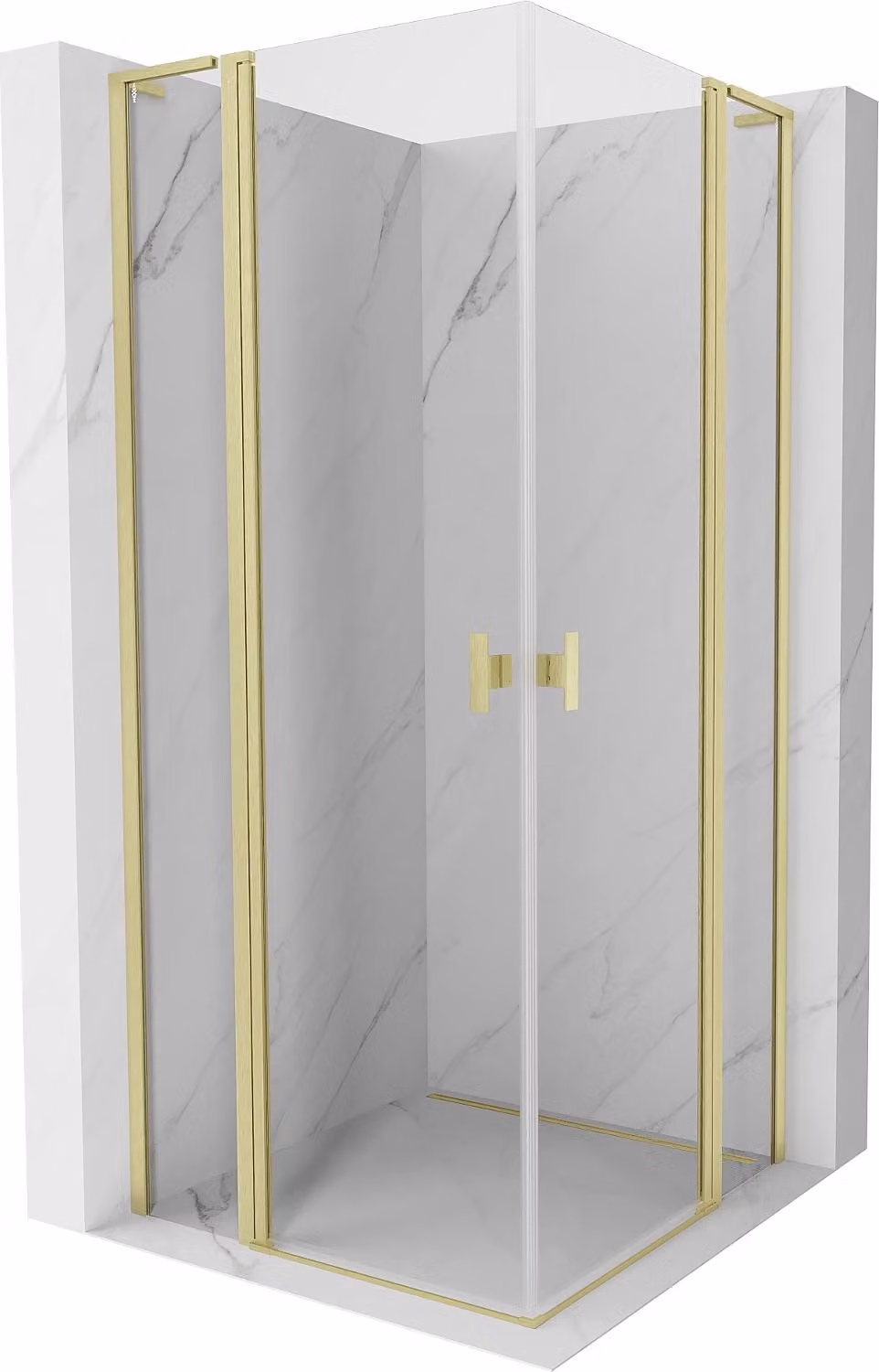 Mexen Mist L Duo cabina doccia a battente 100 x 100 cm, trasparente, oro spazzolato - 8A4L-100-100-55-00