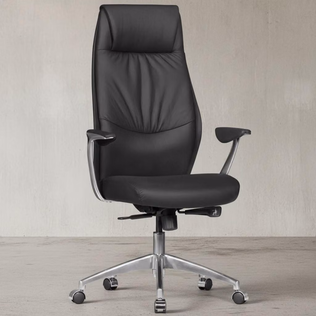 Sedia da ufficio in vera pelle nera Sedia da scrivania X-XL 120 kg Meccanismo sincronizzato Poltrona direzionale Poggiatesta alto