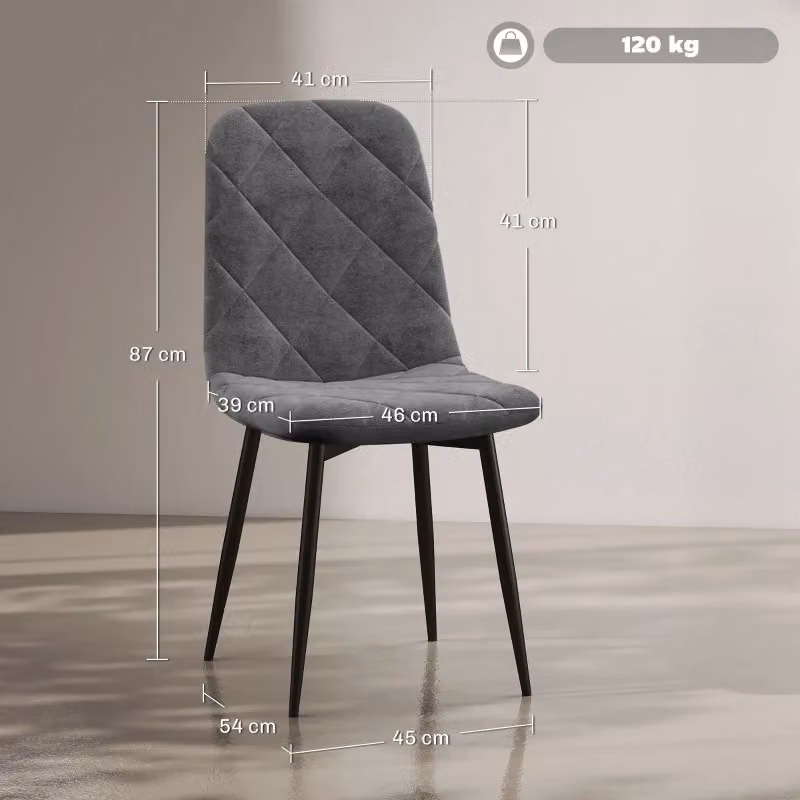 Set di 4 sedie da pranzo MIVRAY in tessuto effetto velluto grigio con struttura in acciaio, H 87 x L 45 x P 54 cm – 2