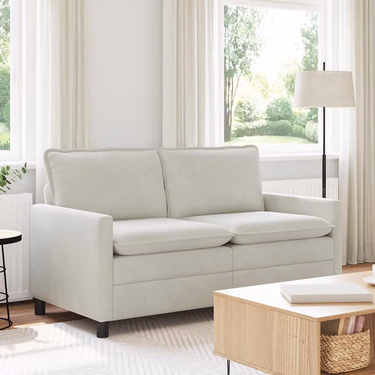 Divano moderno vidaXL in velluto beige con struttura in metallo L: 156 cm, P: 81 cm, H: 87,5 cm