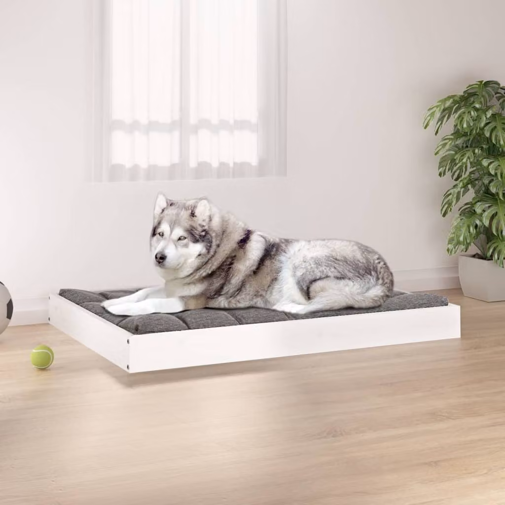 The Living Store Letto per cani bianco 101,5x74x9 cm in legno di pino massiccio
