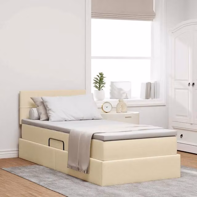 Letto con contenitore e materasso vidaXL in velluto beige L/P/H: 90 x 190 x 140 cm