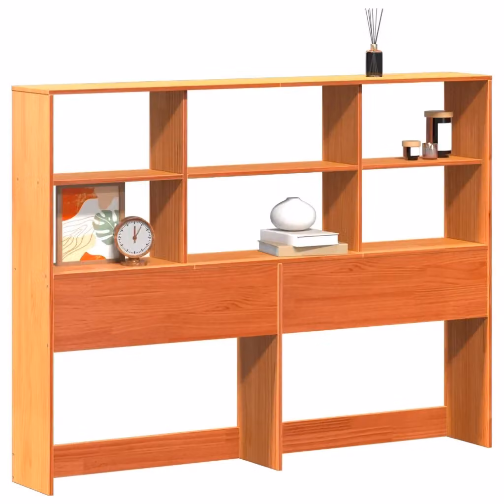 Testiera con Scomparti e Ripiani Design Mania in Legno di Pino Marrone Cera L: 156 cm, H: 110 cm, P: 23 cm – 2