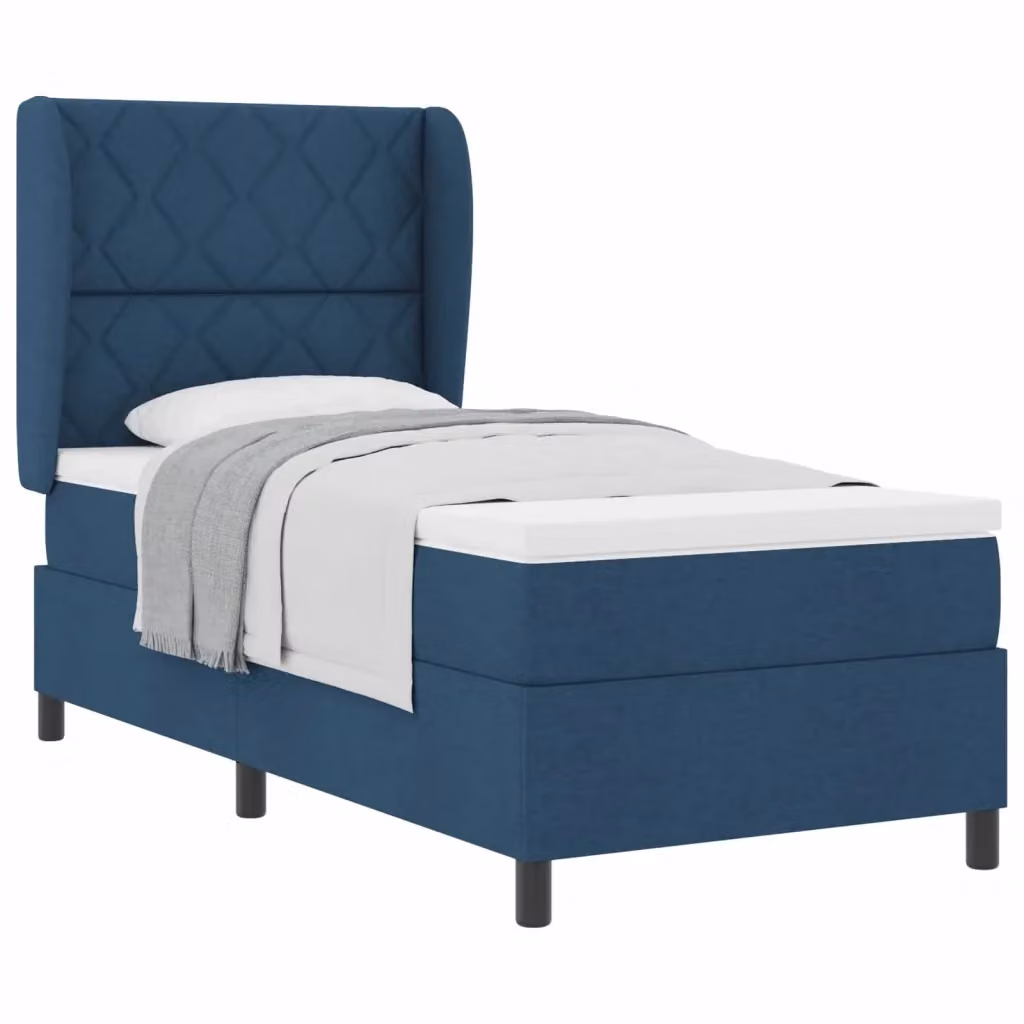 Letto a molle moderno con testiera in tessuto blu vidaXL L/P: 90 x 200 cm – 2