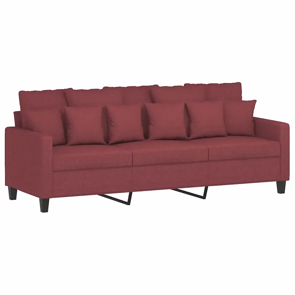Divano a 3 posti moderno vidaXL in tessuto rosso con struttura in metallo e cuscini inclusi L: 198 cm, P: 80 cm, H: 77 cm – 2