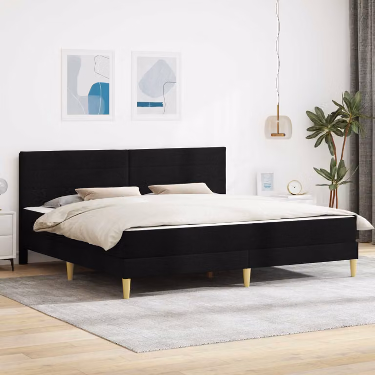 Letto matrimoniale moderno vidaXL con materasso a molle in tessuto nero L/P: 180 x 200 cm