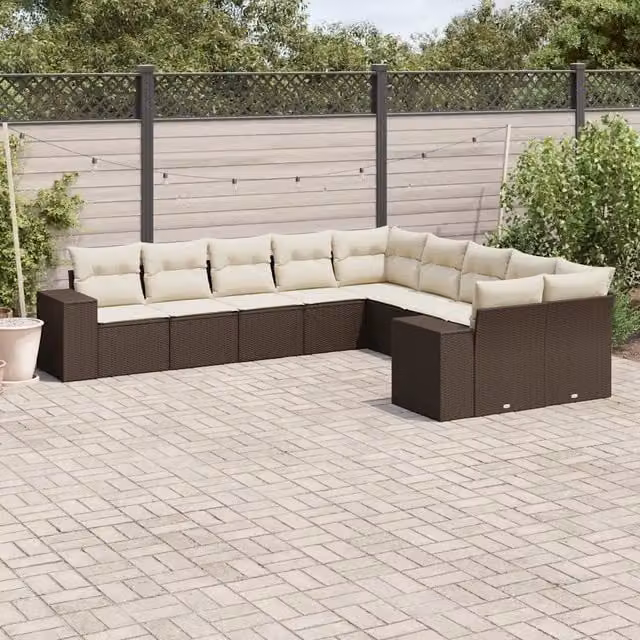 Set Divani da Giardino 10pz con Cuscini in Polyrattan Marrone 3255450