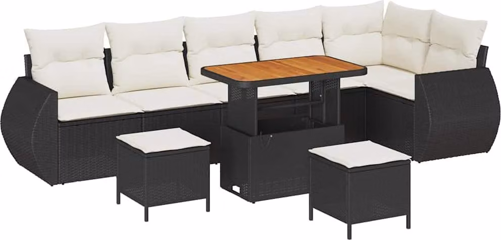 Set Divano da Giardino 9 pcs Nero polyrattan