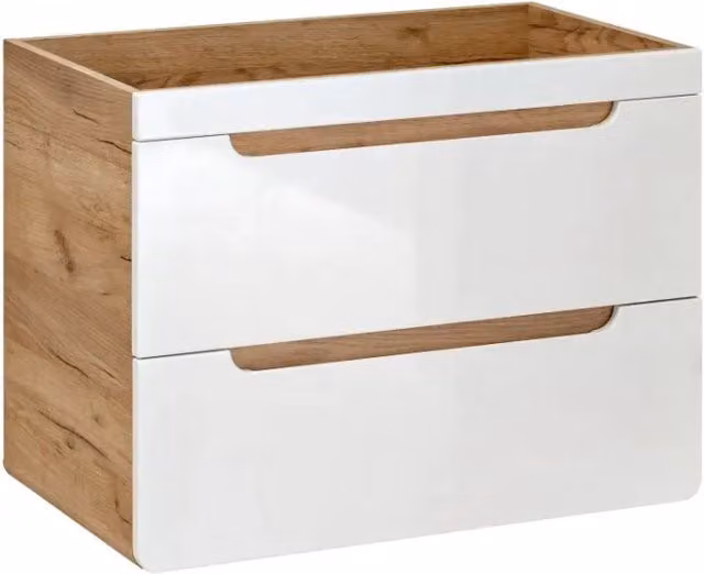Mobile sottolavabo ERBANO – Rovere chiaro e bianco lucido – 80x59 cm – 2 cassetti – Da appendere