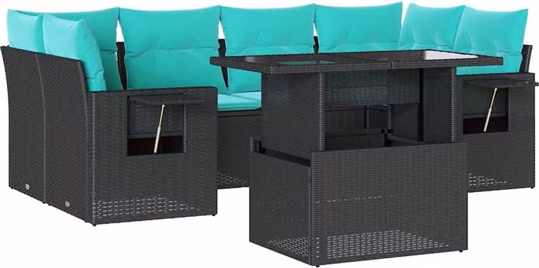 set di divani da giardino 7 pezzi con cuscini, polyrattan nero