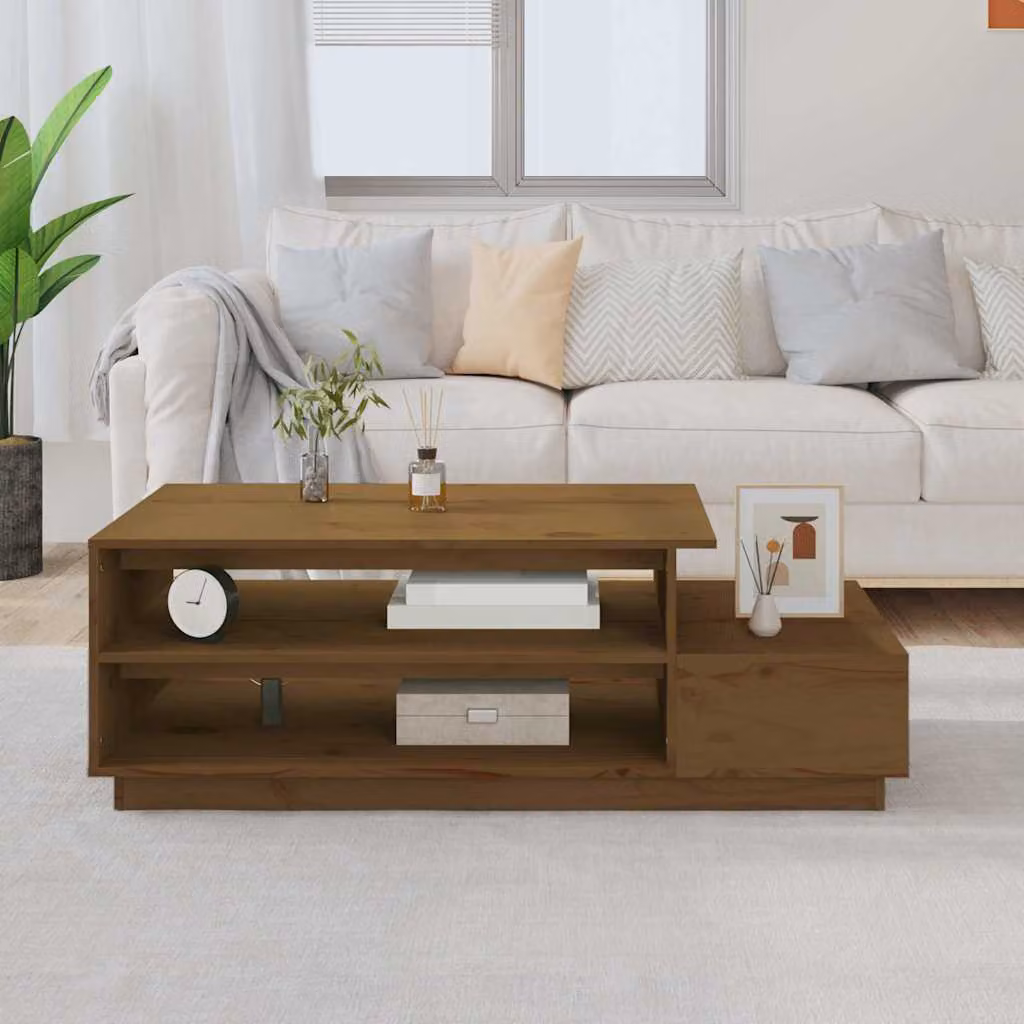 vidaXL Tavolino da Salotto in Legno di Pino Massello Marrone Stile Rustico L/P/H: 120 x 50 x 40,5 cm