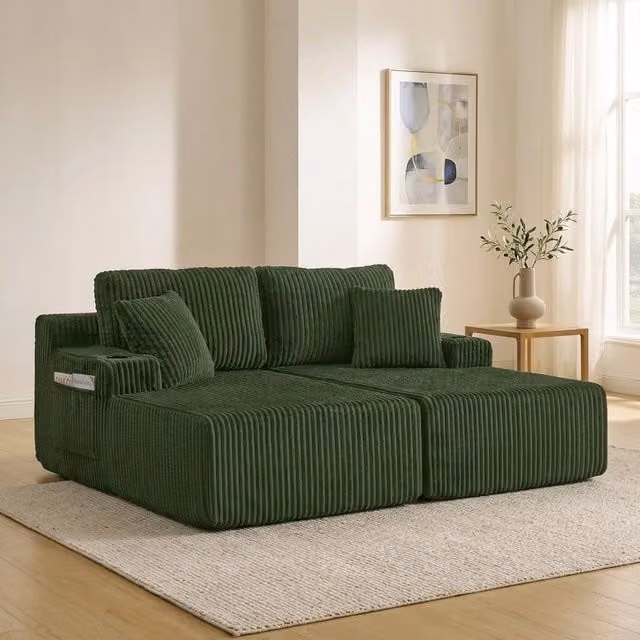Divano letto a 2 posti multifunzionale in tessuto effetto corda; verde