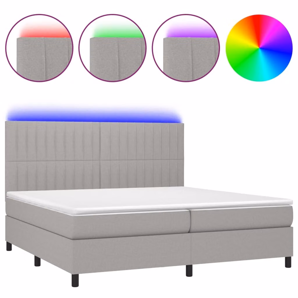 Letto a Molle Materasso e LED Grigio Chiaro 200x200 cm Tessuto