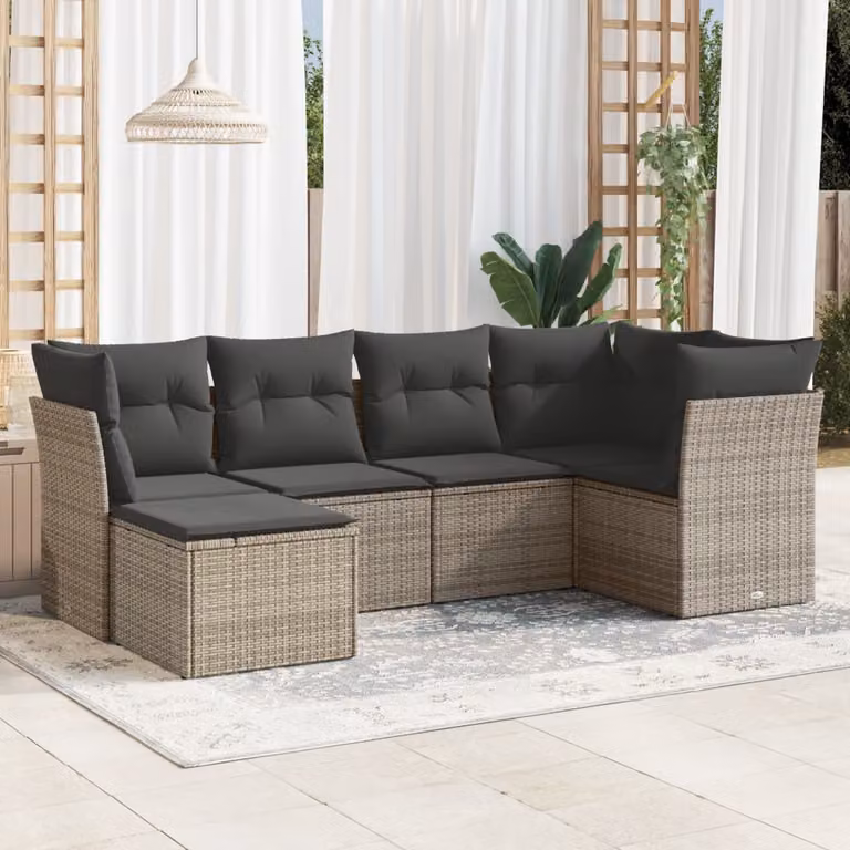 vidaXL Set Divano da Giardino 6 pz a L in Polyrattan Grigio con Cuscini Imbottiti e Coperture Rimovibili