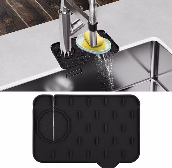 Tappetino in silicone per bagno, cucina, piani di lavoro, elettrodomestici e accessori, dimensioni 21 x 14 cm, colore nero